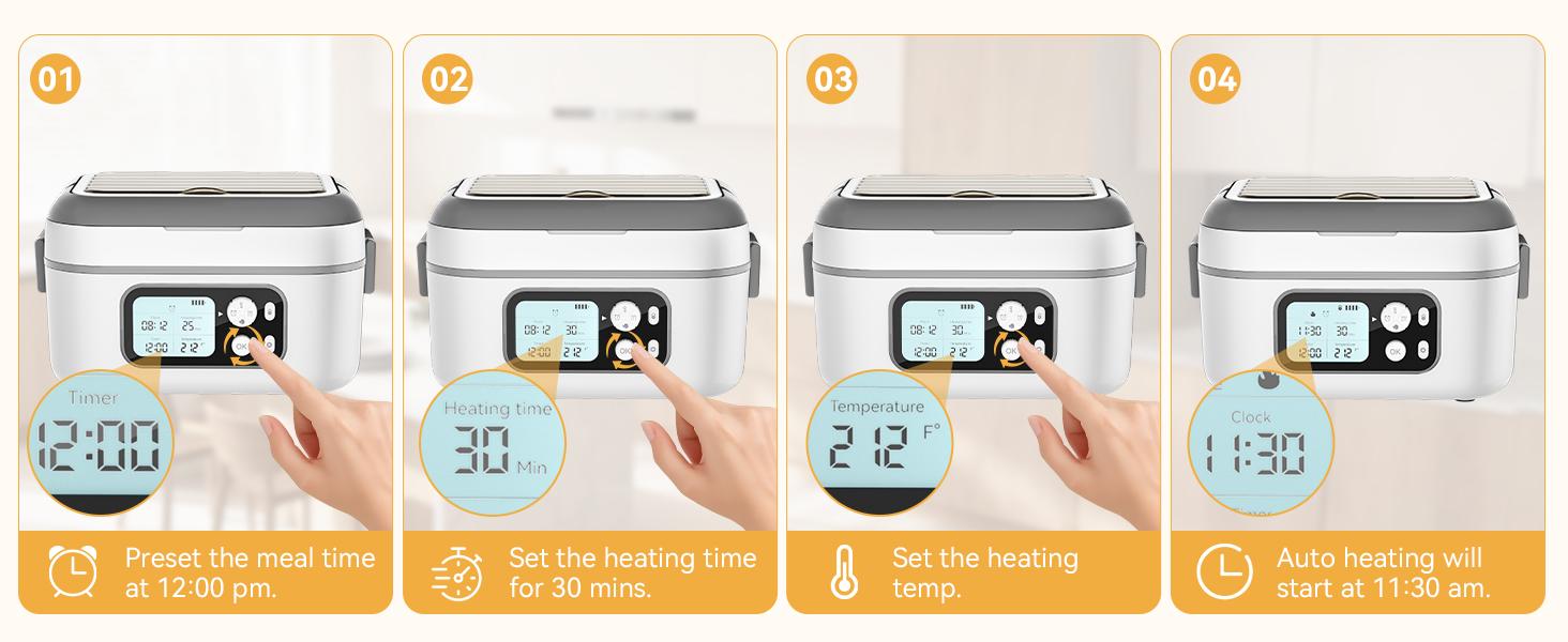 Yofidra Cordless Heated Lunch Box, 24000mAh 100W Electric Lunch Box with Smart Timer, 6.3-Cup Super Large Lunchbox for Men & Women, Portable Food Warmer with Insulated Bag for Outdoor/Office, Black Tableware Stainless Steel