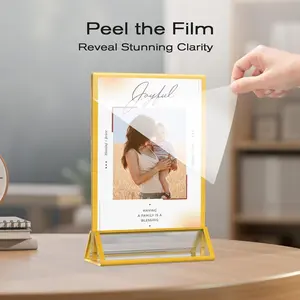 MaxGear 5x7 Gold Acrylic Sign Holder 12 Pack, Gold Table Number Holders, Mini Frames Double Sided Acrylic Picture Frames Photo Stand, Clear Menu Flyer Stand for Wedding, Home, Restaurant