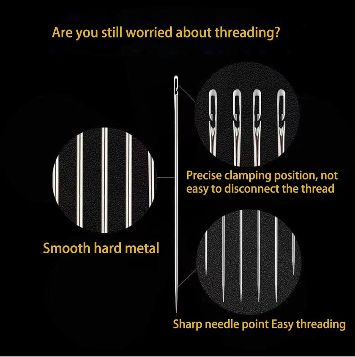 30Pcs Self Threading Sewing Needles Sets Large Gauge Needle Hand Sewing Needle Embroidery Needles with Wooden Case for Knitting Mending DIY Handsewing Art Crafts