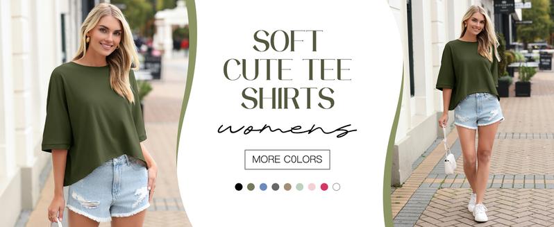 Imily Bela Womens Oversized T-Shirts Cropped Summer Casual Short Sleeve Loose Fit Tee Tops