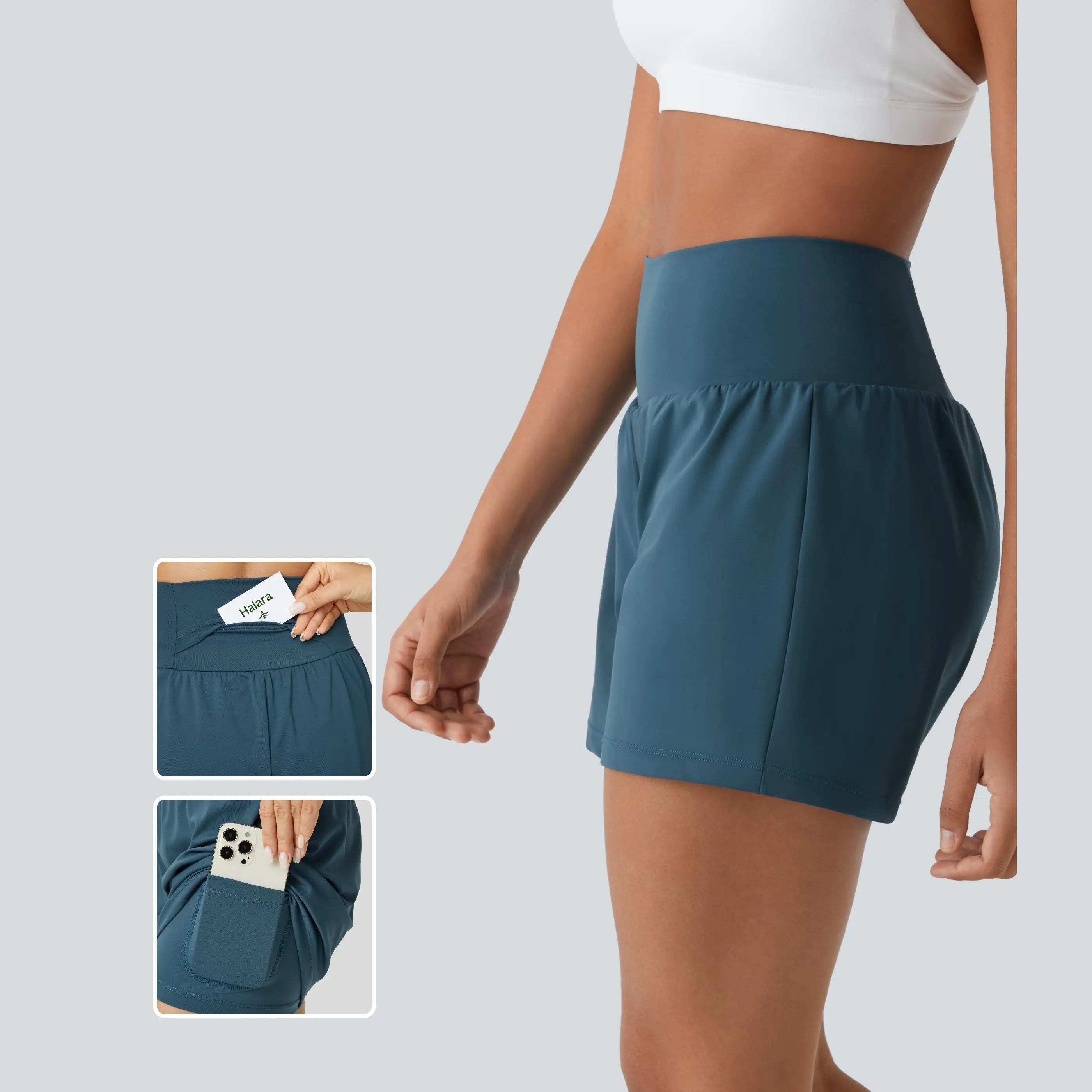 Halara SoftlyZero Airy Super High Waisted 2-in-1  InstantCool Yoga Shorts 5'' with Pockets-Longer Length