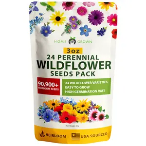 Home Grown Wildflower Seeds Bulk Seeds Mix 3oz (Pure Seeds - No Filler) Attracting Bees, Birds & Butterflies 24 Varieties for Flower Garden