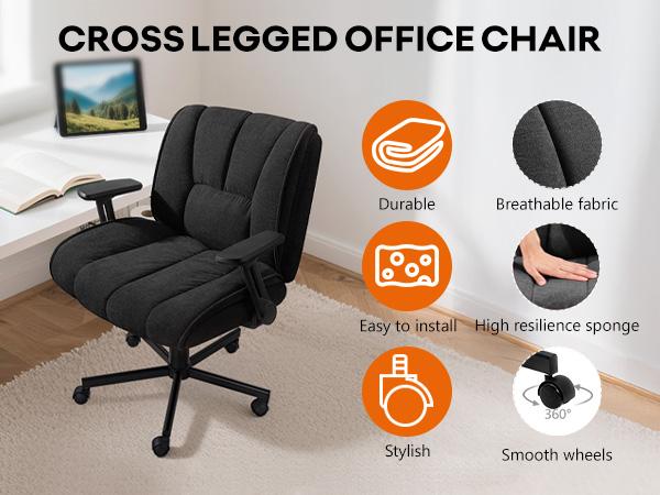 PUKAMI Criss Cross Chair with Wheels,Desk Chair,Computer Armless Cross Legged Office Desk Chair for Home Office