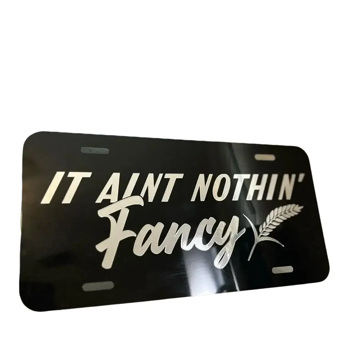 Customizable Durable Automotive License Plate - Everyday Car Exterior Accessory with Bold Phrase, Message Display for Personalizing Your Ride - It Aint Nothin' Fancy, Cars