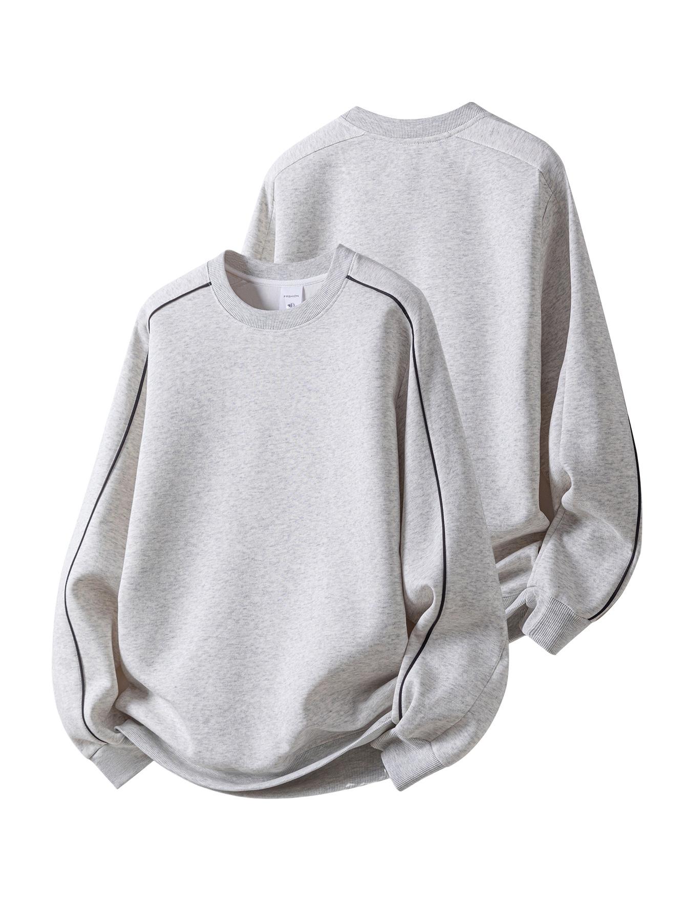 CCCMAI Men's Cotton Crew Neck Sweatshirt Long Sleeve Breathable Fashionable Casual Pullover Solid Color Knitwear Autumn Winter Comfort Menswear Tops Crewneck