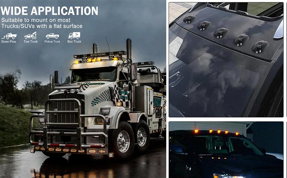 5 X Cab Marker Light, Compatible with 2003-2018 Dodge Ram 1500 2500 3500 4500 5500 Pickup Trucks Smoke Lens Amber LED Housing Cab Roof Running Lights, Top Clearance Light w/Wiring Pack