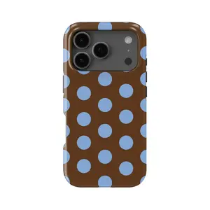 Brown & Blue Polka Dot Phone Case – Cute Retro Aesthetic, Mocha Sky Case for Iphone 17 promax, Phone Case for iPhone 17 16E 16 15 14 13 12 11