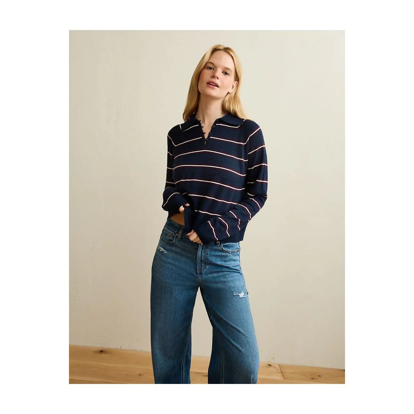 AE Oversized Button Up Sweater Polo