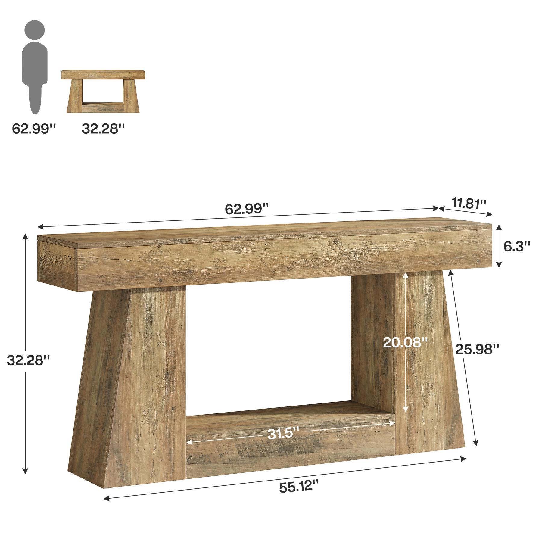 LITTLE TREE 63" Farmhouse Console Table with Storage, Rustic Sofa Table for Entryway, Narrow Long Sofa Table Behind Couch, Console Table for Living Room, Hallway—Versatile Storage Solution, Oak