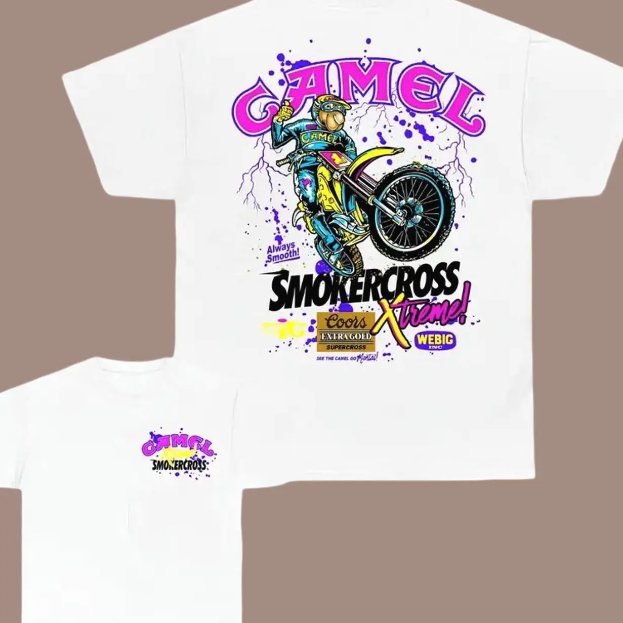 Neon Motocross Graphic T-Shirt | Retro 90s Dirt Bike Racing Cotton Tee for Men Motorcycle Streetwear
