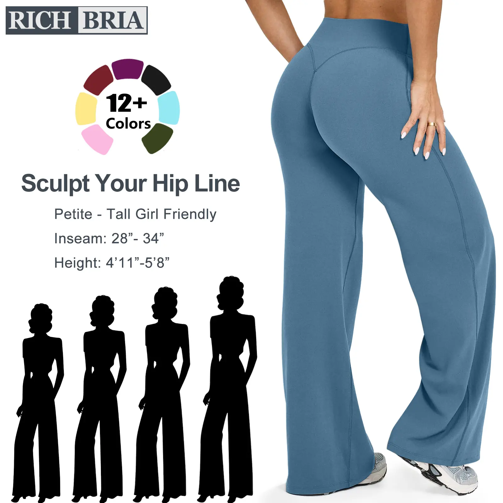 RICH BRIA Women’s High Waist Flare Yoga Pants, Buttery Soft Stretch Workout Lounge Pants High Waisted Yoga Form Fitting Activewear