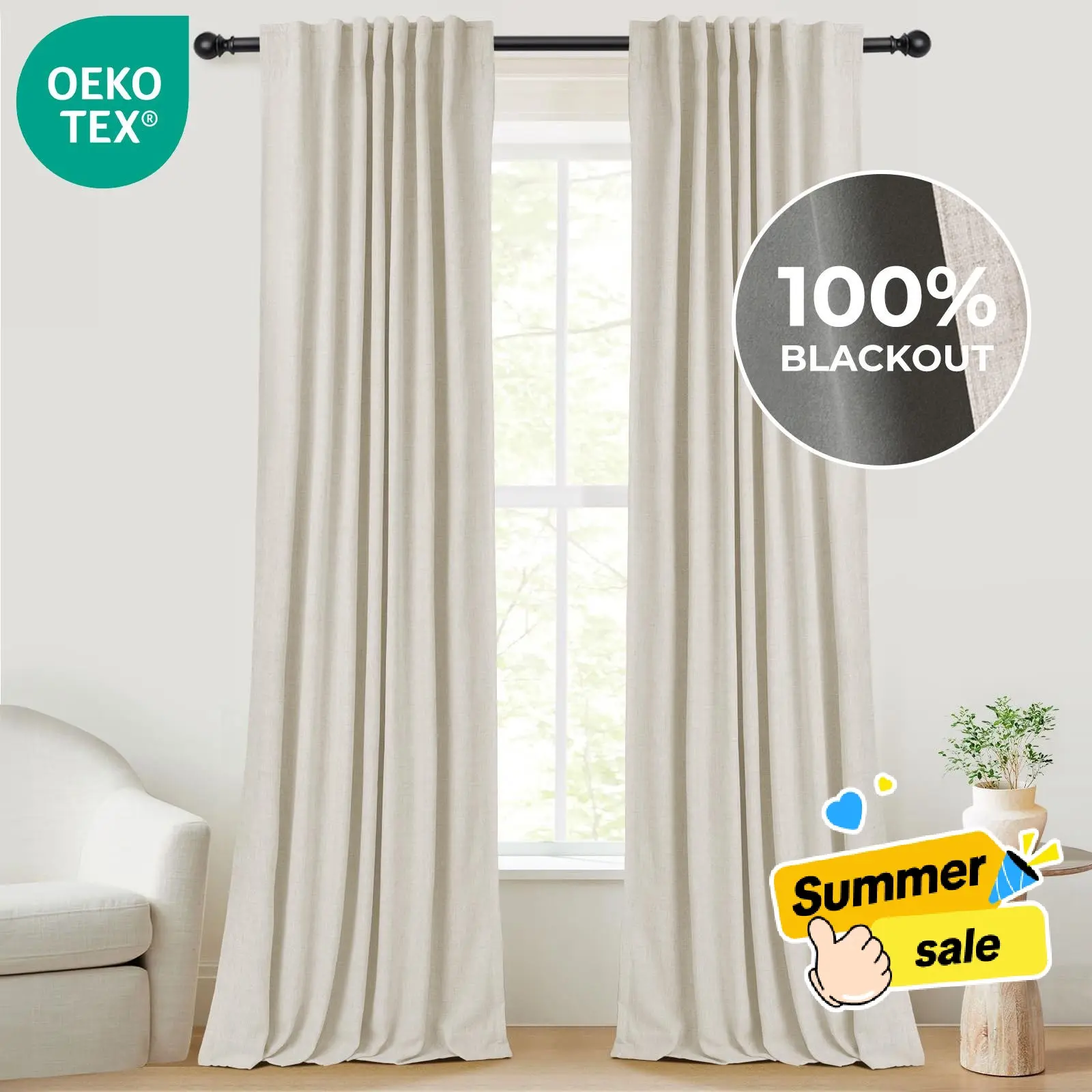 Inovaday | Blackout Curtains-2pcs Linen Curtains For Bedroom, Living Room-Neutral Thermal Insulated Curtains-Back Tab/Rod Pocket Hanging Style-Window Curtains,Back To School Renter Friendly/Dorm Essentials,Home Essentials