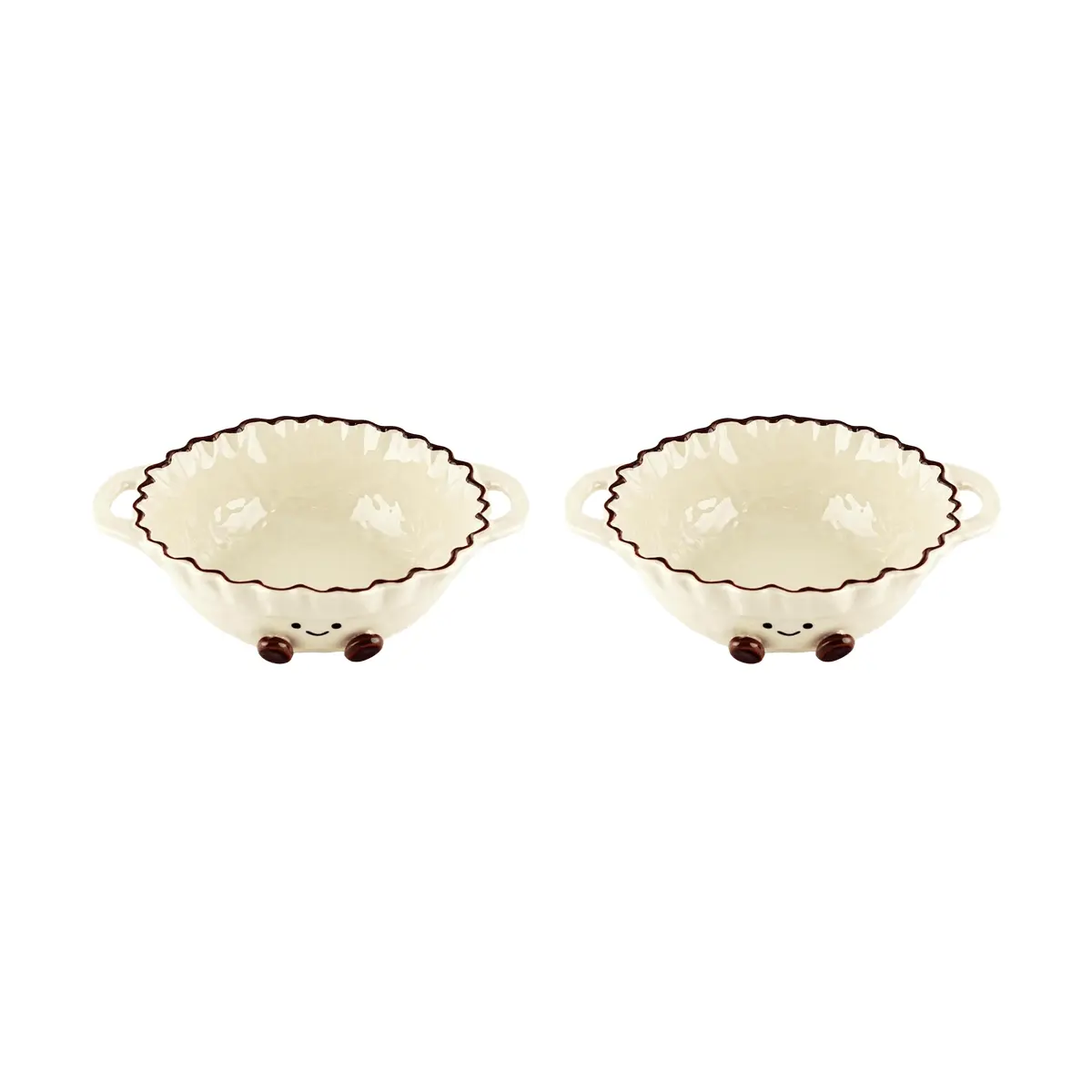 KAWASIMAYA 9-Inch Cocoa Bean Ceramic Double Handle Soup Bowl - Set of 2, Large Serving Bowl for Home Kitchen Dining