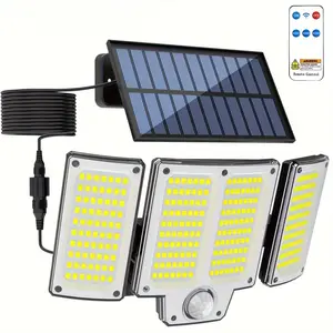 ISUNMEA Solar Outdoor Lights 2500LM 280 LED Security Lights with Remote Control,3 Heads Motion Sensor Lights, IP65 Waterproof,270° Wide Angle Flood Wall Lights with 3 Modes for You Garden（1pc）