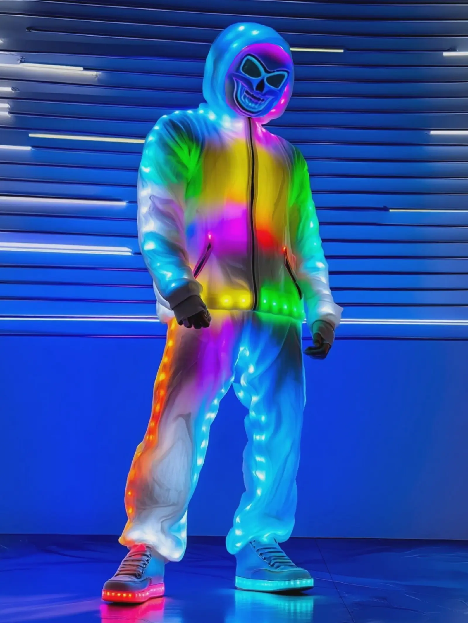 Cyberpunk Smart LED Light Up Hoodie Set Men&Women | Music Sync Color Changing Festival Outfit for Rave, Party, Halloween, EDM, Christmas