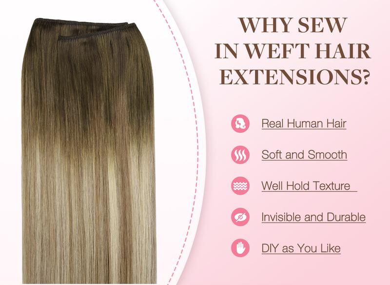 GOO GOO Sew In Weft Hair Extensions Real Human Hair Weft Extensions  Natural Straight Wefts Multiple Wearing Ways 10+ Color Choices Best Weft Extensions