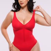 Sleeveless Zipper Front Thong-Red