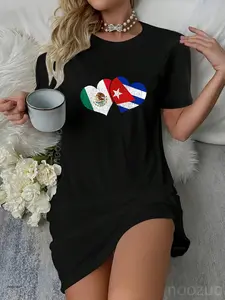 Mexico Cuba Hearts Mexican Cuban Flag Casual Dress