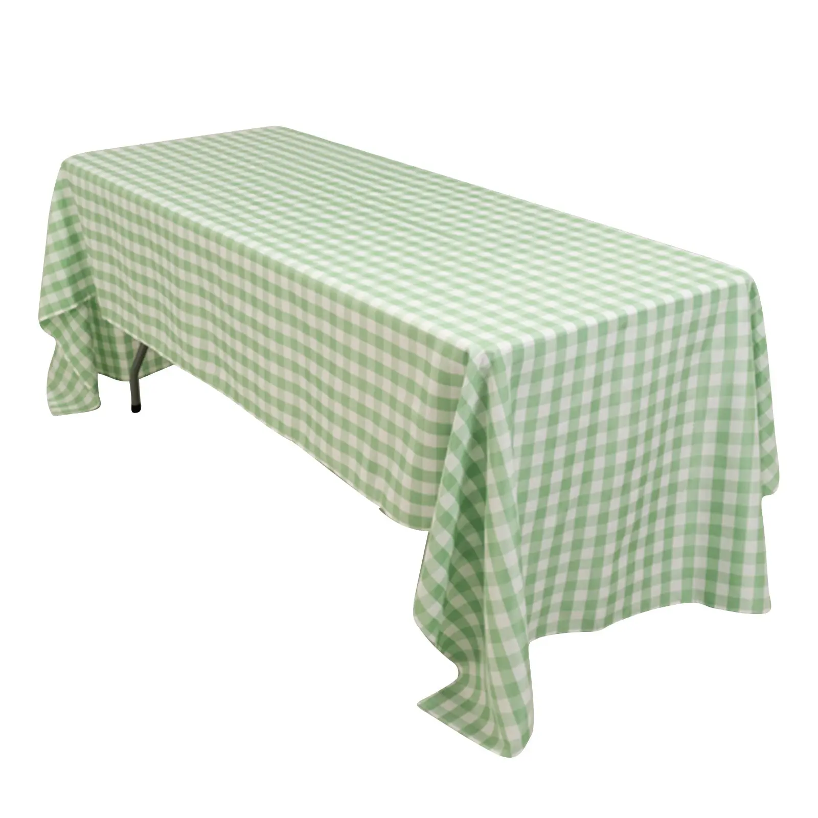 60"x126" Rectangle Polyester Tablecloth, White-Sage Green Buffalo Plaid Checkered Design, Outdoor Furniture Table Cover for Event Decor
