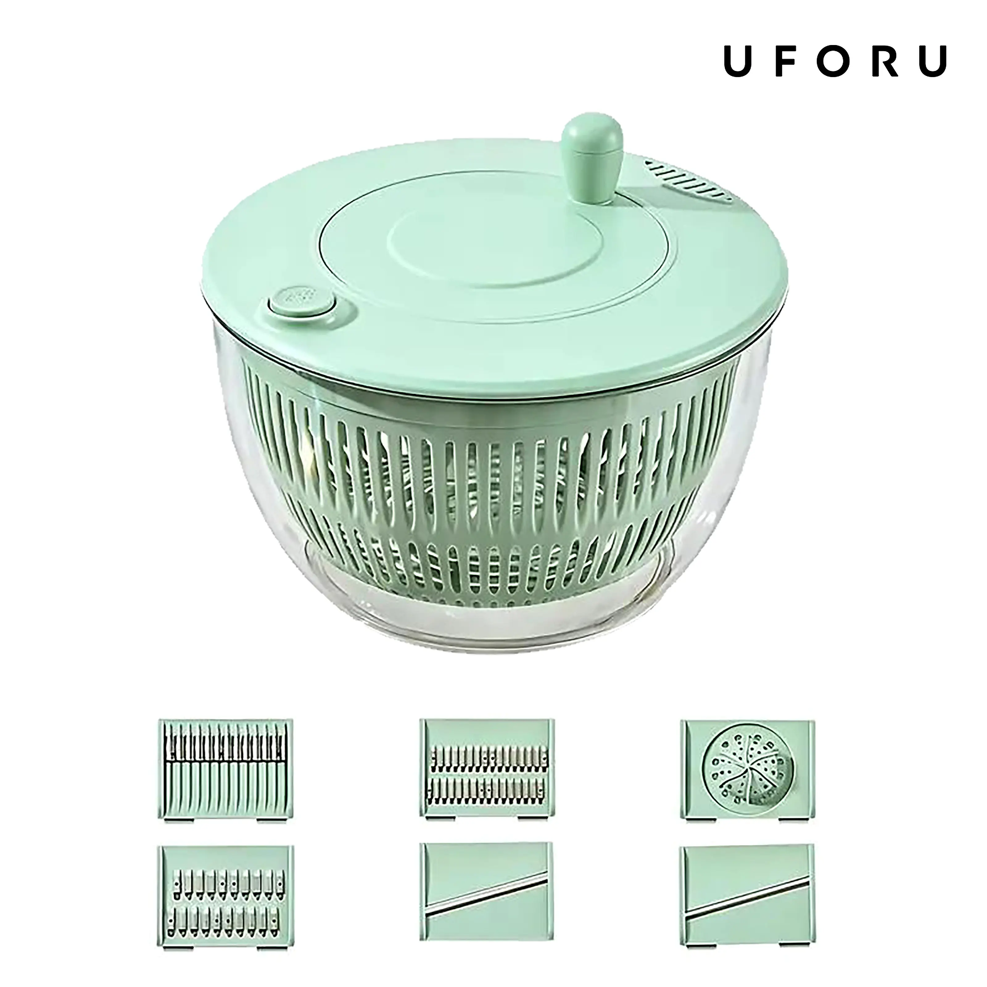 UFORU Salad Spinner Large, 3 IN 1 Vegetable and Fruit Washing Bowl with Strainer, Lettuce Spinner with 5 Blades Slicer, Egg Yolk Strainer, Salad Bowl for Efficient Salad Preparation, 5.3 Qt Kitchen Gadgets Set#SummerWins#DFYD
