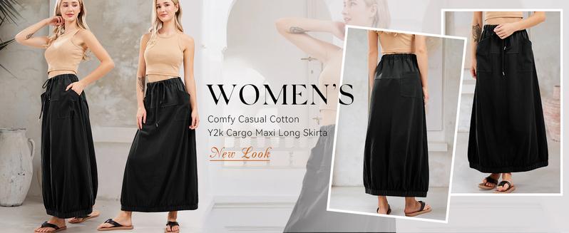 CHARTOU Women Baggy Parachute Skirt Comfy Casual Cotton Y2k Cargo Maxi Long Skirt CHARTOU Women Baggy Parachute Skirt Comfy Casual Cotton Y2k Cargo Maxi Long Skirt