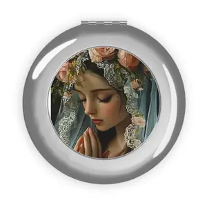 Compact Travel Mirror — Praying Madonna Floral Pocket Mirror