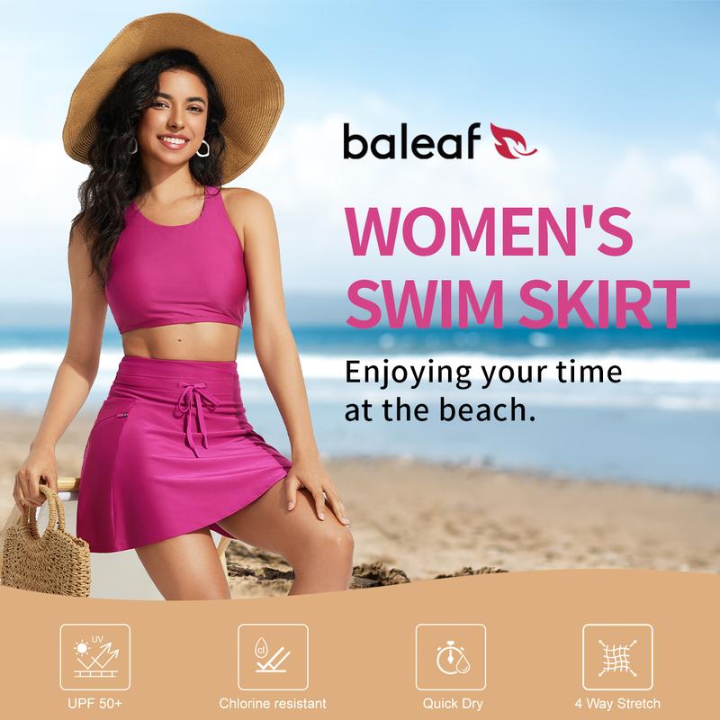 baleaf 2025 Women's High Waisted 15'' Swim Skirt Boxer Liner Quick Dry Bathing Suit with Shorts Tankini Swimsuit Bottoms with Zipper Pocket Athletic Skirts
