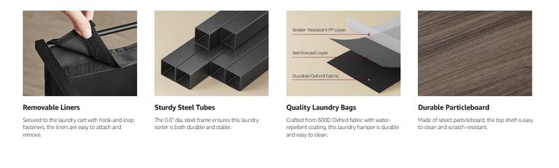 SONGMICS HOME Laundry Hamper with Compartments, Large Capacity Laundry Sorter, Rolling Laundry Cart with Shelves, Small Side Pockets, 6 Labels