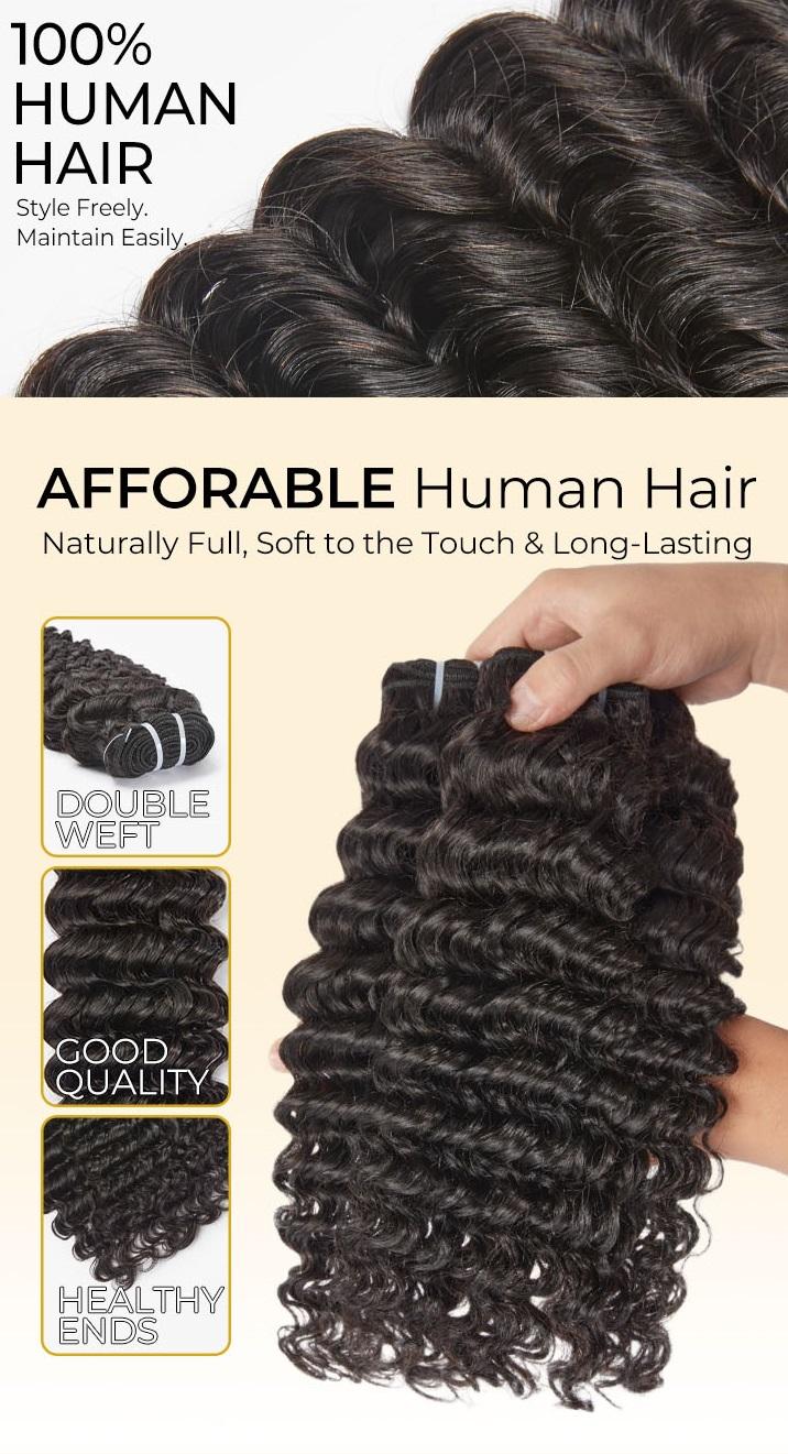 [Wequeen] Vacation Friendly Deep Wavy Hair Bundles with Free Perm Rods Flipover Quick Weave Sew in Brazilian Viral Human Hair Bundles Valentine Gifts