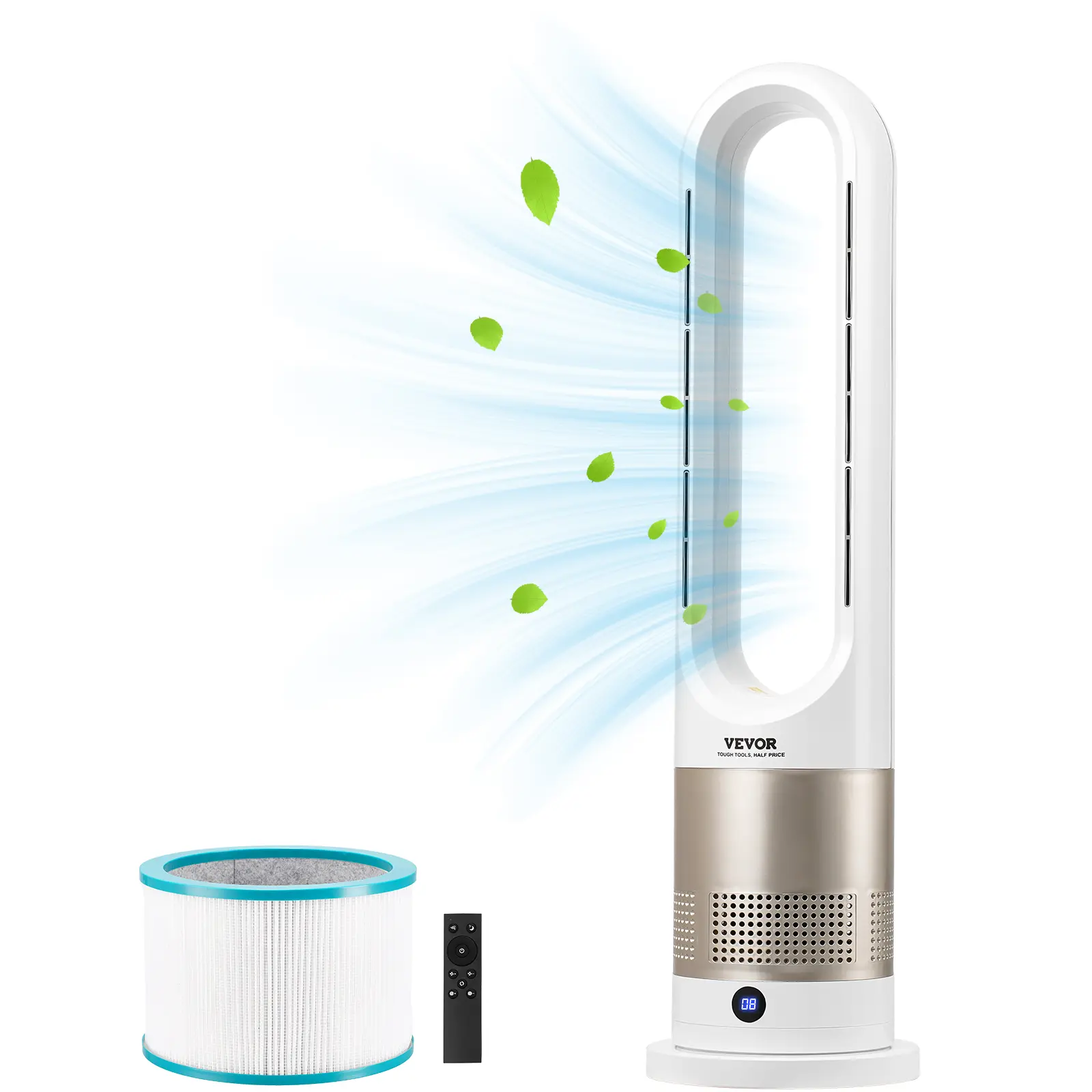 【Summerfinds】VEVOR Tower Fan Bladeless 16 ft/s Velocity Quiet Floor Clooer Fan that Blows Cold & Heating Air80° Oscillating cooler Fans with 8 Speeds9H TimerStanding Fans with Remote Control for BedroomOfficeHome