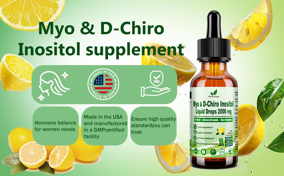 Women's Hormone Balance Supplement：Myo-Inositol & D-Chiro Inositol Supplement For Women, Vitamin B12, Ovarian & Cycle Health* Liquid Drops 6x Stronger than Pills Powder