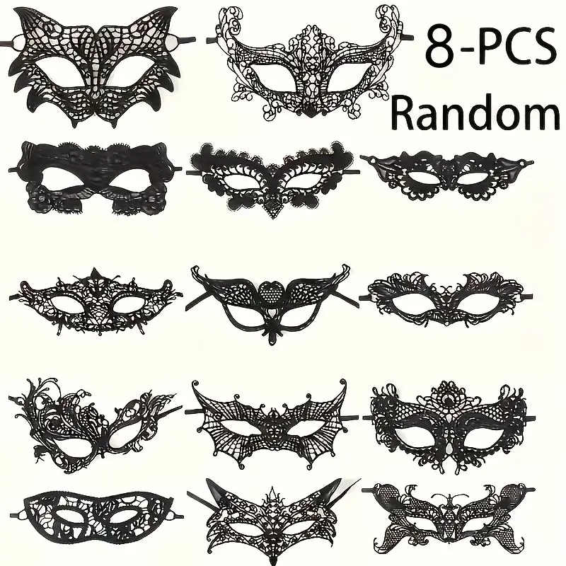 8-Piece Lace Mask Set, Venetian Eye Masks, Masquerade Masks for Photoshoots, Women's Costume Accessories, Solid Color, Perfect for Parties, Party Face Masks, Party Props, Party Accessory