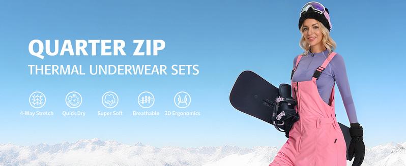 Fallfreshness ATTRACO Quarter Zip Thermal Underwear Set Long Sleeve Base Layers for Women for Cold Weather