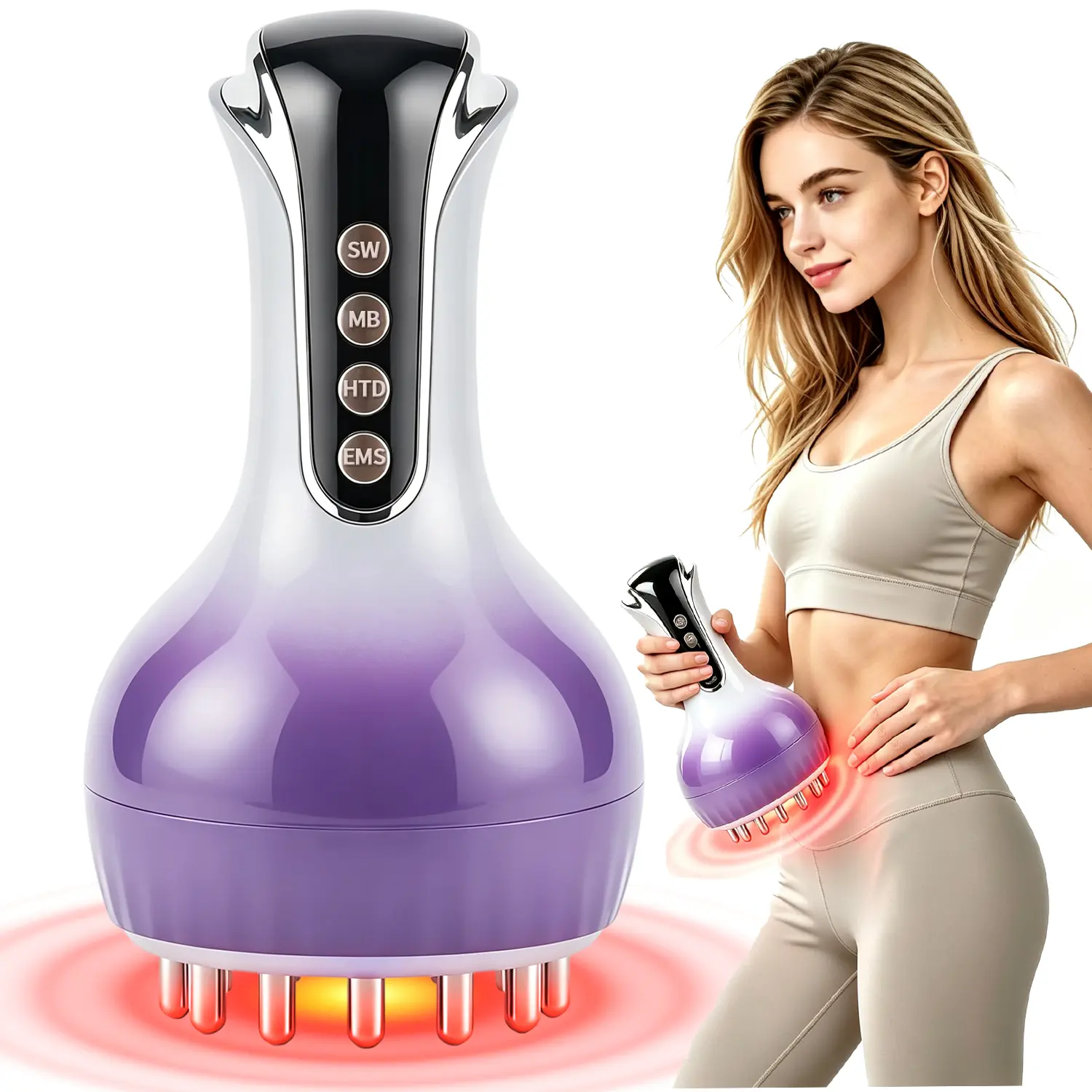 35-Speed Handheld Electric Massage Brush with Heat, Vibration & EMS - Multifunctional Full-Body Personal Care Device for Back, Shoulder Muscle Tension Relief, Lightweight Portable Gift for Men & Women
