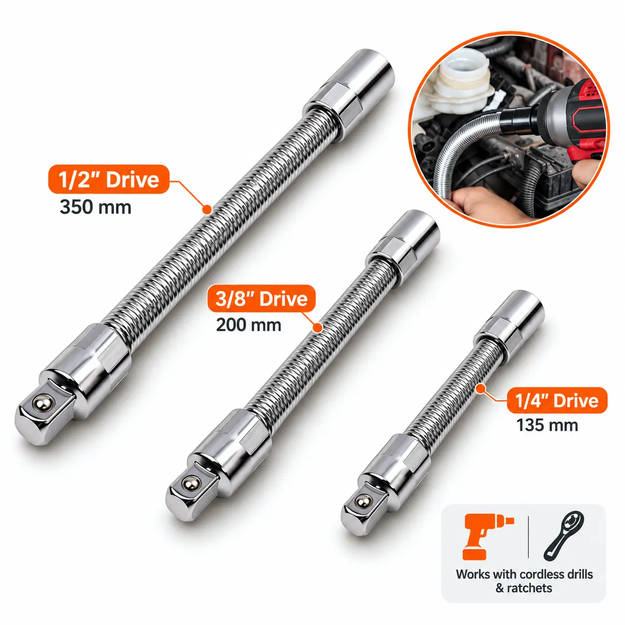 1/2 Inch 35cm Multifunctional Socket Wrench Set - 3 Bendable Shafts, Wrench Extender, Connecting Rod - Work Tools, Cars Accessories, Car Stuff, Field Mechanic Tools for Home Use,father'sdaygifts,car accessories