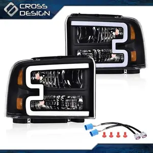 CROSSDESIGN LED DRL Clear / Black Headlight w/ Harness Fits 05-07 Ford F250 F350 F450 F550