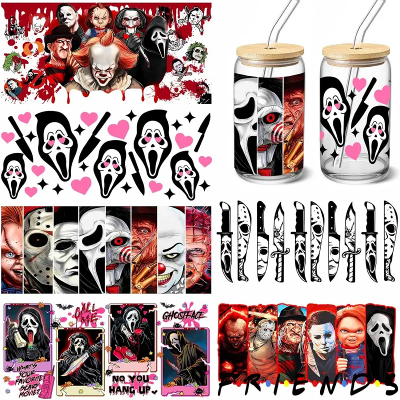 UV DTF Cup Wraps Sticker - 6 Sheets Halloween Rub on Transfers for Crafts for Glass 16 oz, UV DTF Transfer Sticker, Creative Festival Decoration, Crafts Cup Stickers, Decorative Stickers