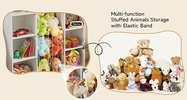 ONBRILL Toddler Stuffed Animal Zoo, Toy Storage Organizer for Playroom, Plush Toy Organizers and Storage, Book Shelf for Kids Rooms, Elastic Band Child Bookcase, Toy Shelf with 8 Storage Cubbies