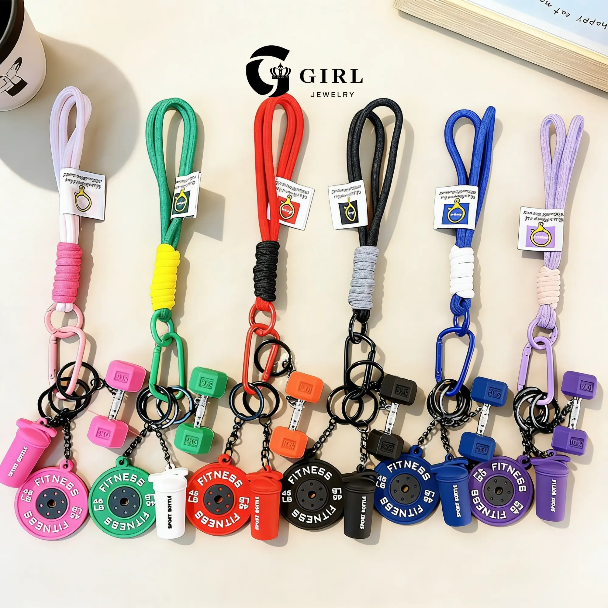 GGIRL Fitness Keychain Set, Silicone Dumbbell Kettlebell Weight Plate Keychains, Cute Keychain Pendant Gym Accessories for Men Women Youth Sport Bag Keychain Decor Toy Durable Fashion Jewelry Creative Interesting Gift for Daily/Back to School