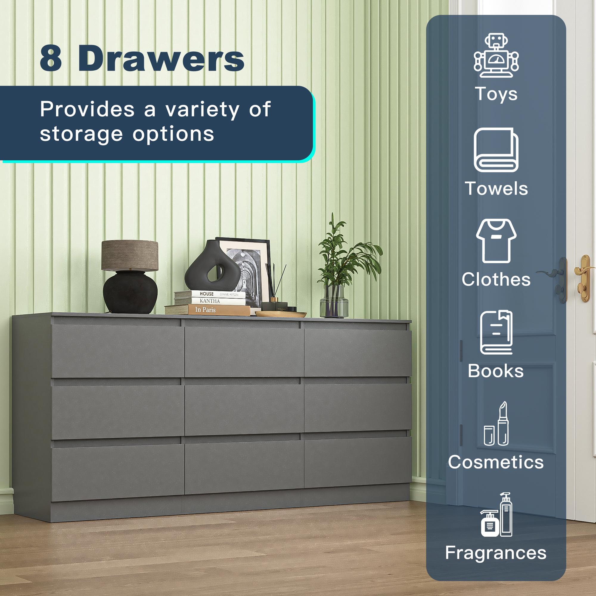 Spaco  Modern 9 Drawer Dresser with Deep Drawer,Storage Wide Chest of Drawer,Wood Bedroom Dresser with Handle-Less Design,TV Dresser for Living Room