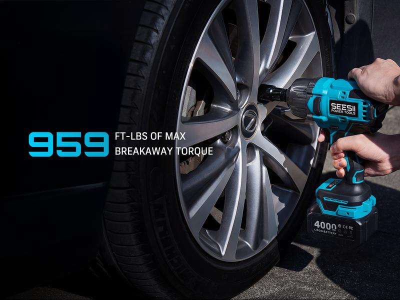 SEESII Cordless Brushless Impact Wrench WH860 Ultra 1300Nm High Torque 2x 21V 4.0Ah Li-ion Batteries 3-Speed Gear LED Light Full Accessories Kit for Agricultural Machinery Trucks Car Repair Home Use