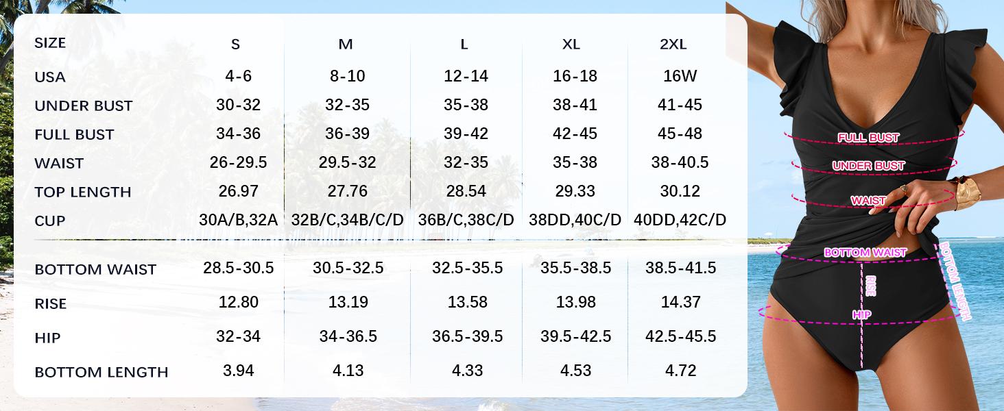 Aidonger Tankini Swimsuit for Women Tummy Control Two Piece Bathing Suit Ruched Ruffle Swimwear Top with Bottom