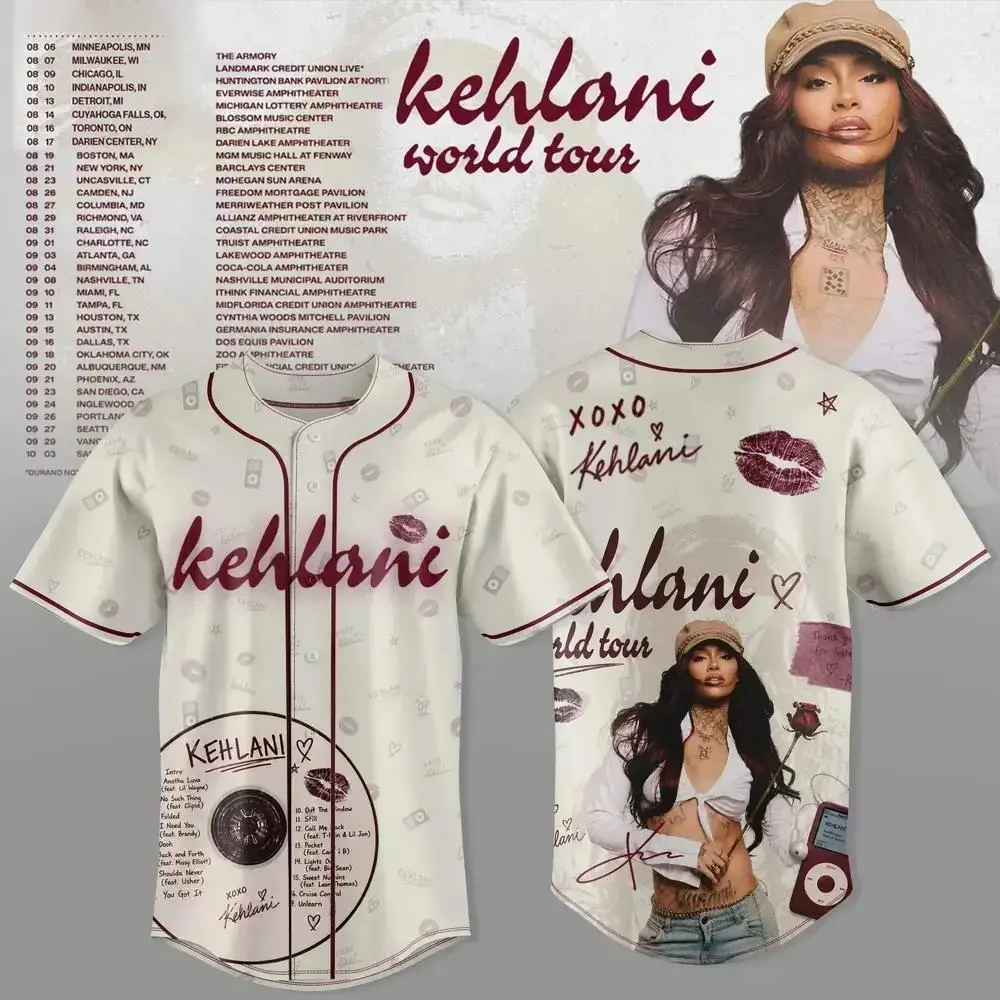 Kehlani World Tour Graphic Baseball Jersey, Unisex Vintage Streetwear Button Up Shirt Oversized Hip Hop Merch