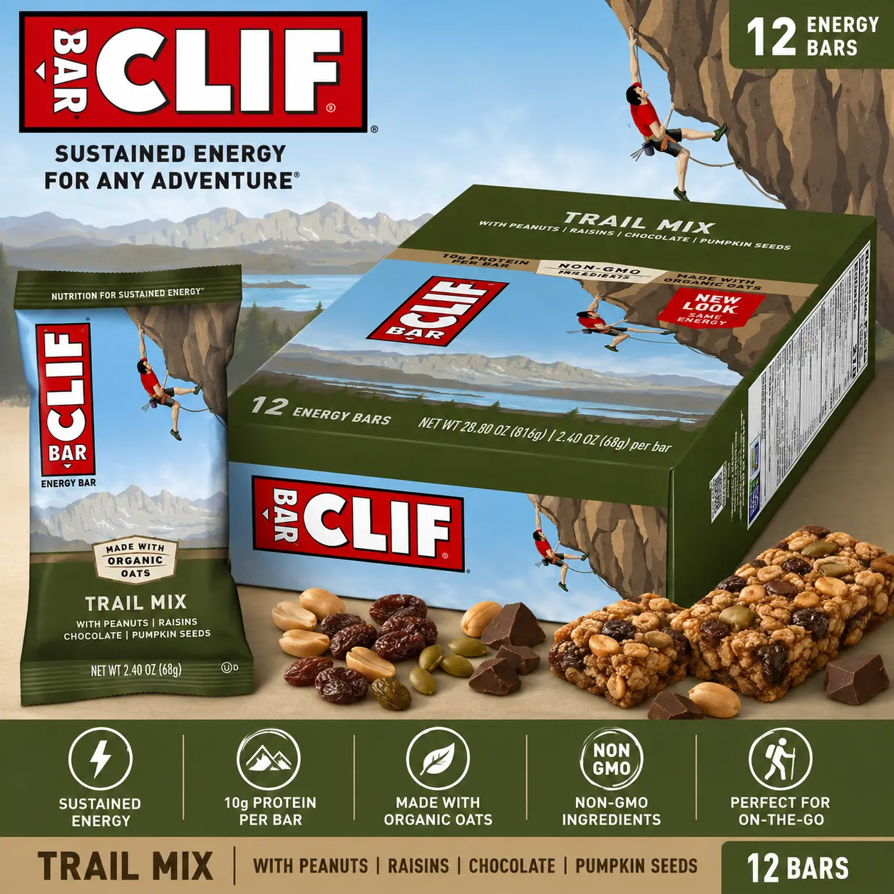Clif Energy Protein Bar Trail Mix 2.40 oz 12 Count Energy Snack Bars