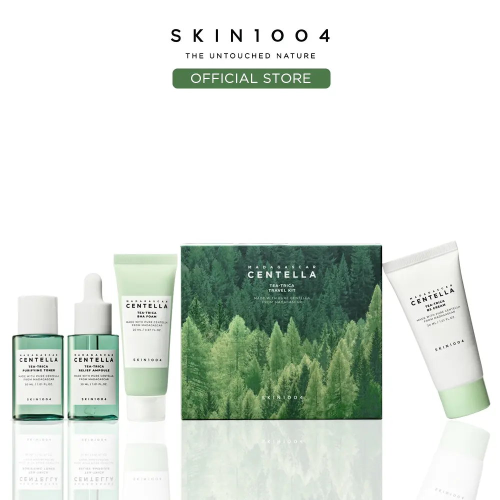 [SKIN1004 Official Shop] Madagascar Centella Tea-Trica Travel Kit - Acne Care 4-Step Kit, BHA foam, Pruifying Toner, Relief Ampoule, B5 Cream