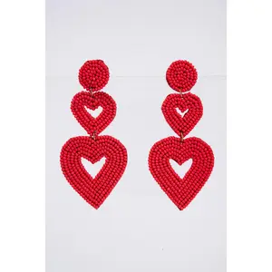 Amaya Seed Bead Dangle Post Heart Earrings