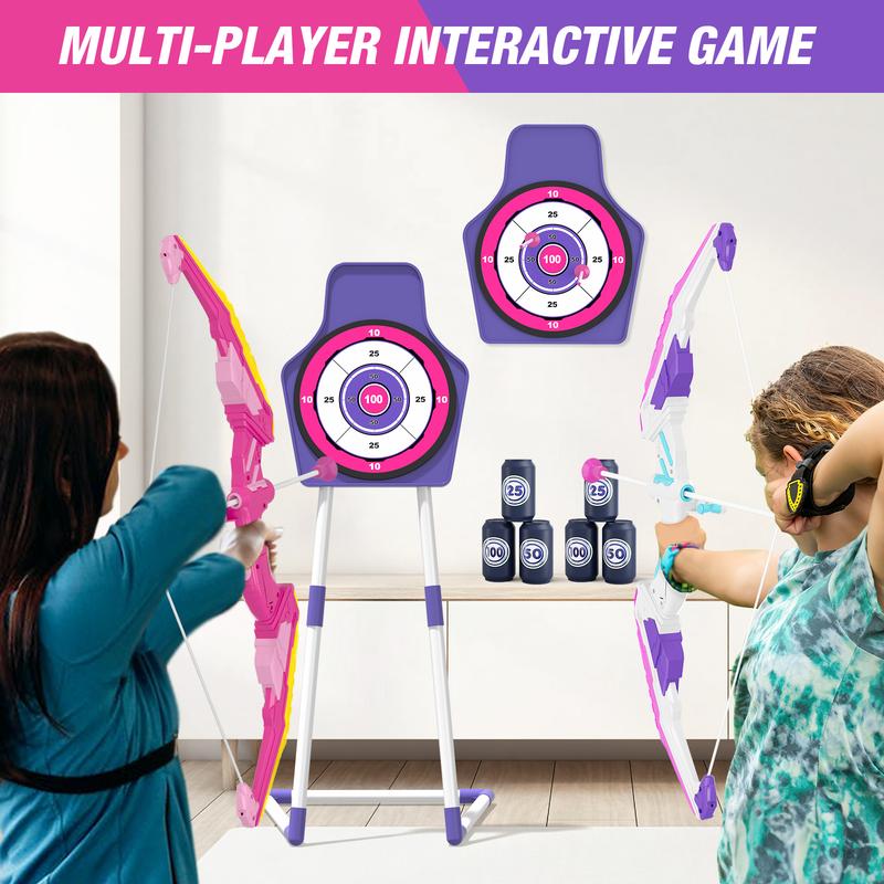 2 Pack Bow and Arrow for Kids, LED Light Up Archery Set with 24 Suction Cup Arrows, 2 Hanging Targets, 6 Score Targets & 2 Quiver,Sport Gifts for Girls，Christmas and Birthday Gifts