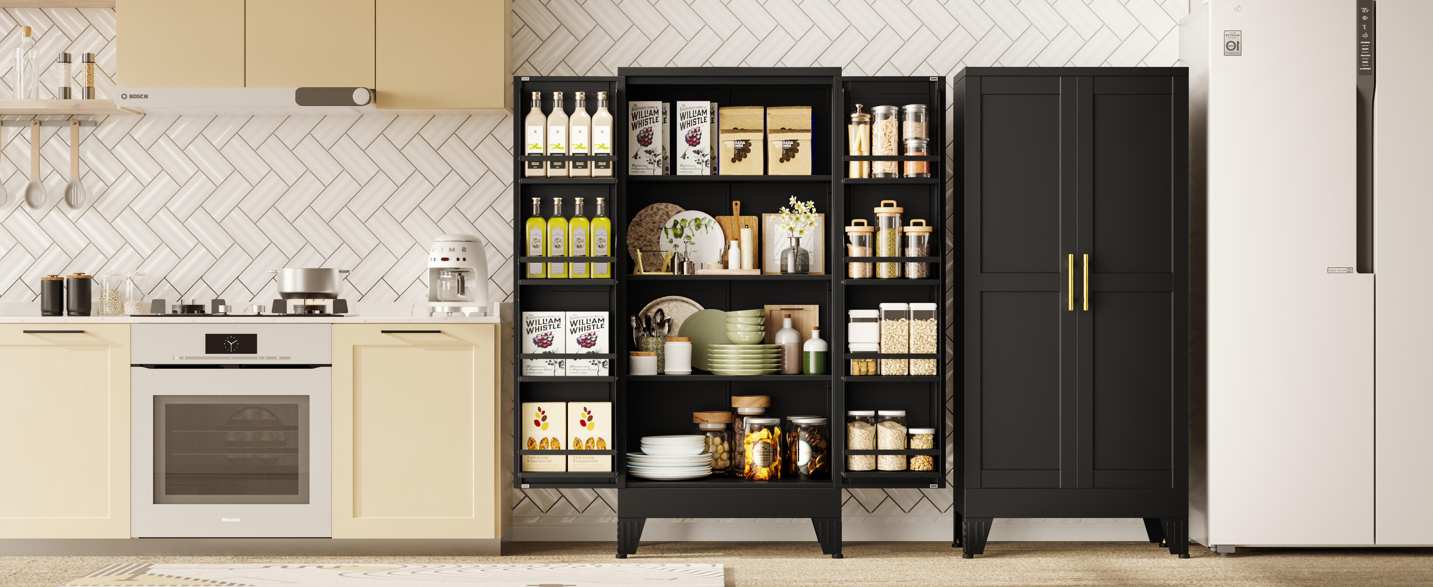 Metal Kitchen Pantry Cabinet,47.24“ Tall Storage Cabinet with 2 Doors, Cupboard with 8 Hanging Shelves and Adjustable Shelves for Kitchen, Dining Room mothersdaygift White Aesthetic