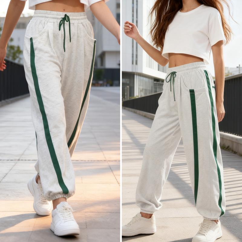 Buenoble Women's Casual Colorblock Stripe Sweatpants Loose Fit Joggers with Elastic Waist Pockets