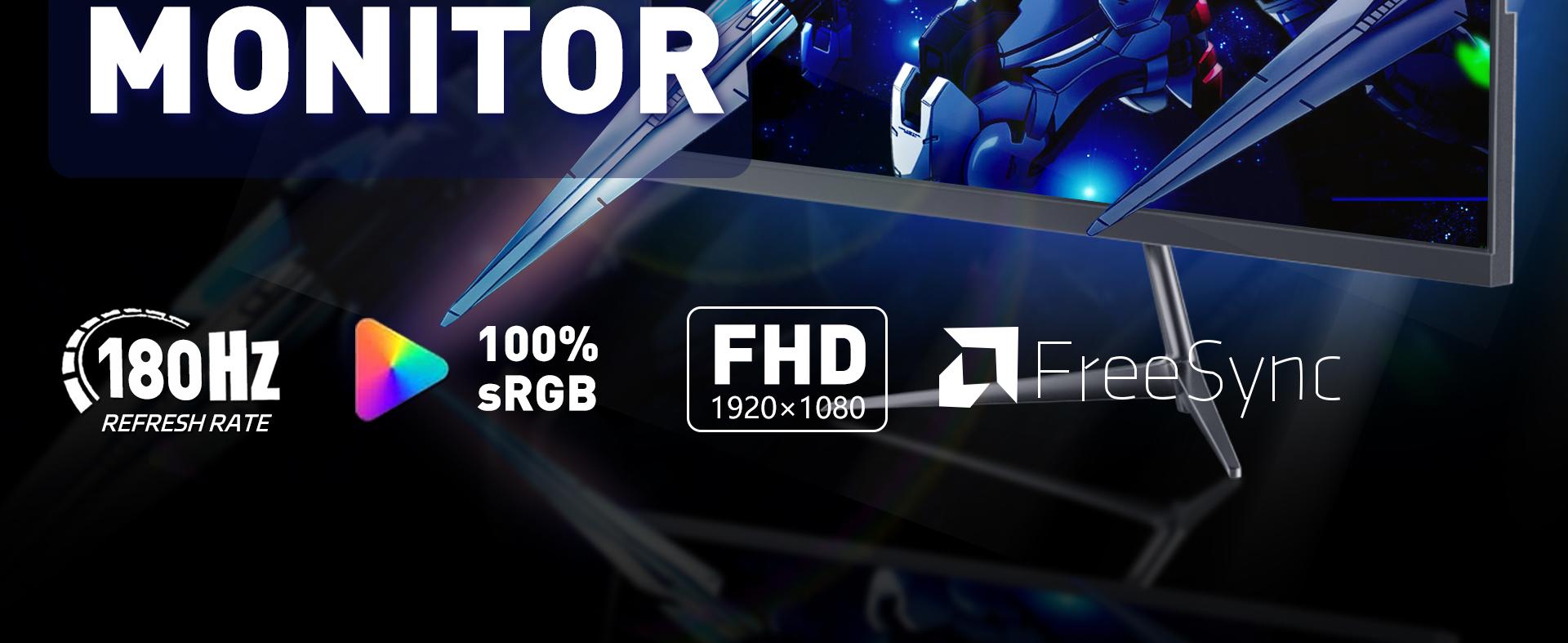 Rehisk 24" Curved Gaming Monitor – 180Hz, 1ms, FHD, FreeSync, Ultra-Slim, HDMI/DP, VESA Ready